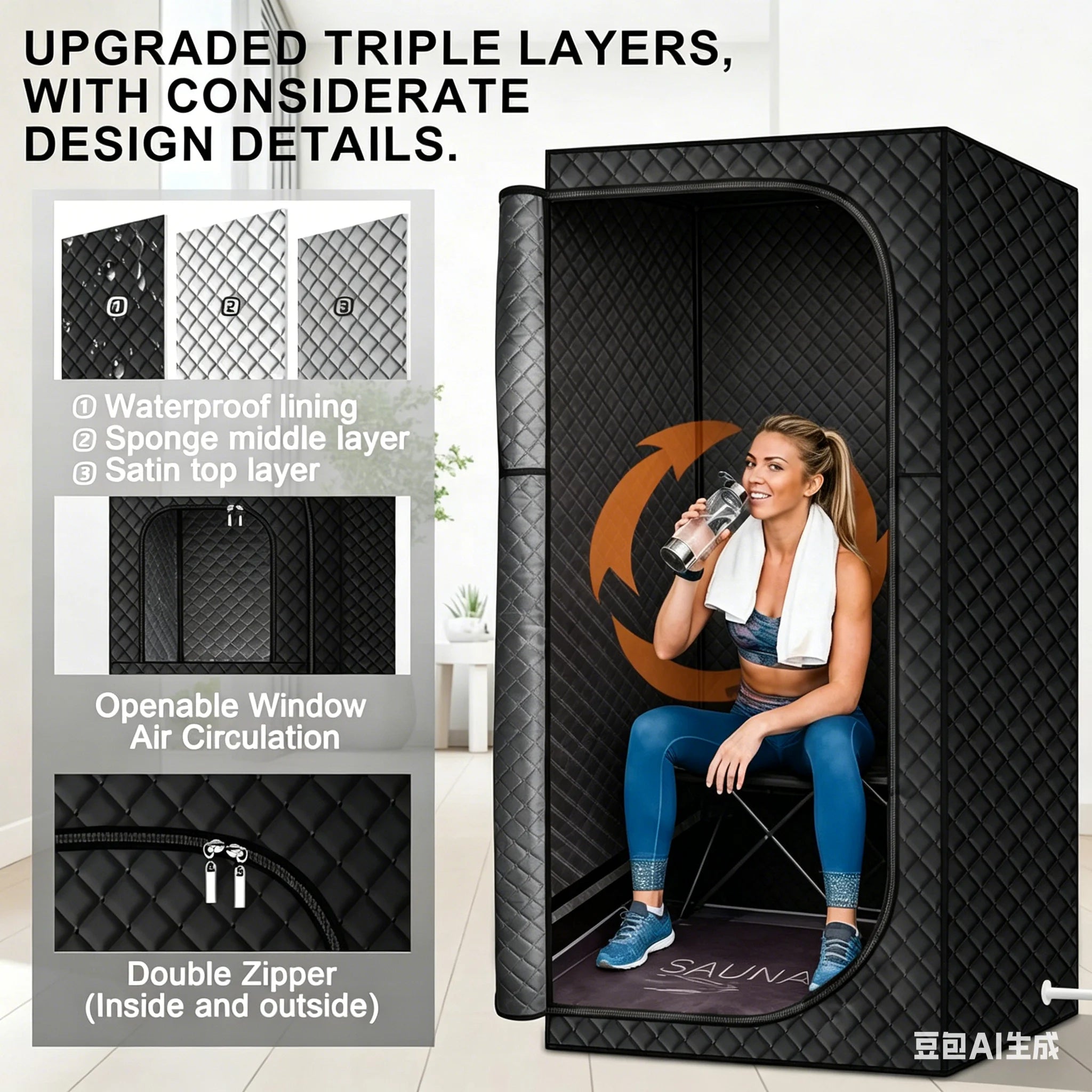 AI-Powered 3L Steampod Sauna Room, Portable Wet Steam Spa with Smart Computer Control Panel for Home Gym