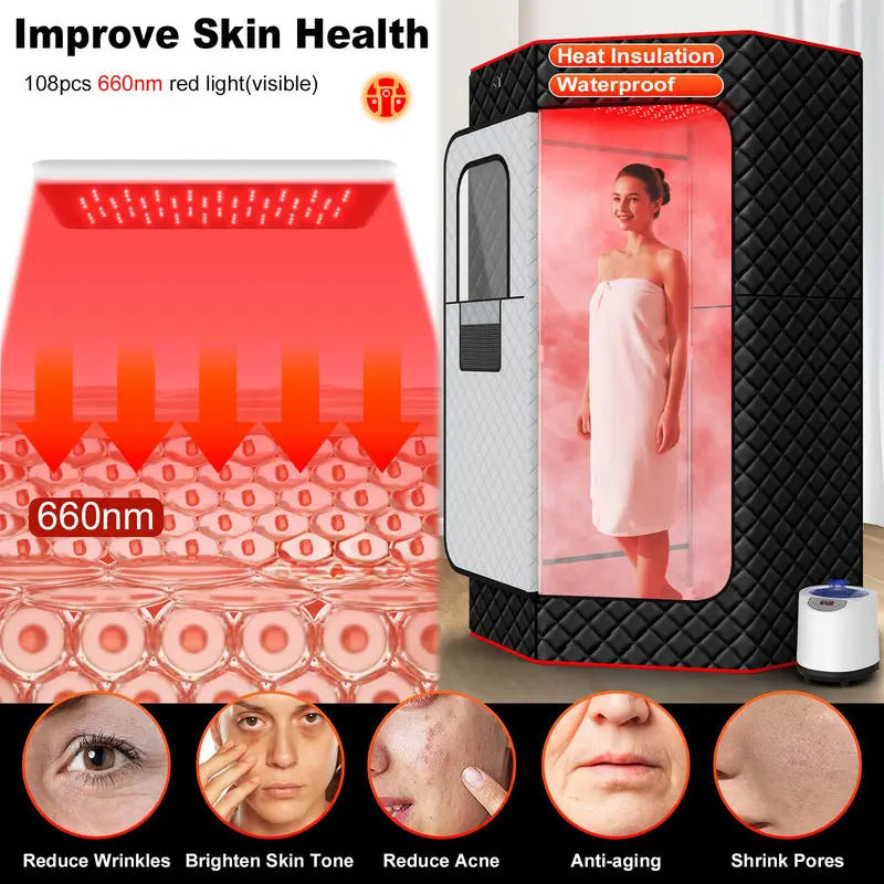 Red Light Therapy & Ultra-Low EMF Infrared Sauna, 4L Waterproof Outdoor Portable Spa for Wellness